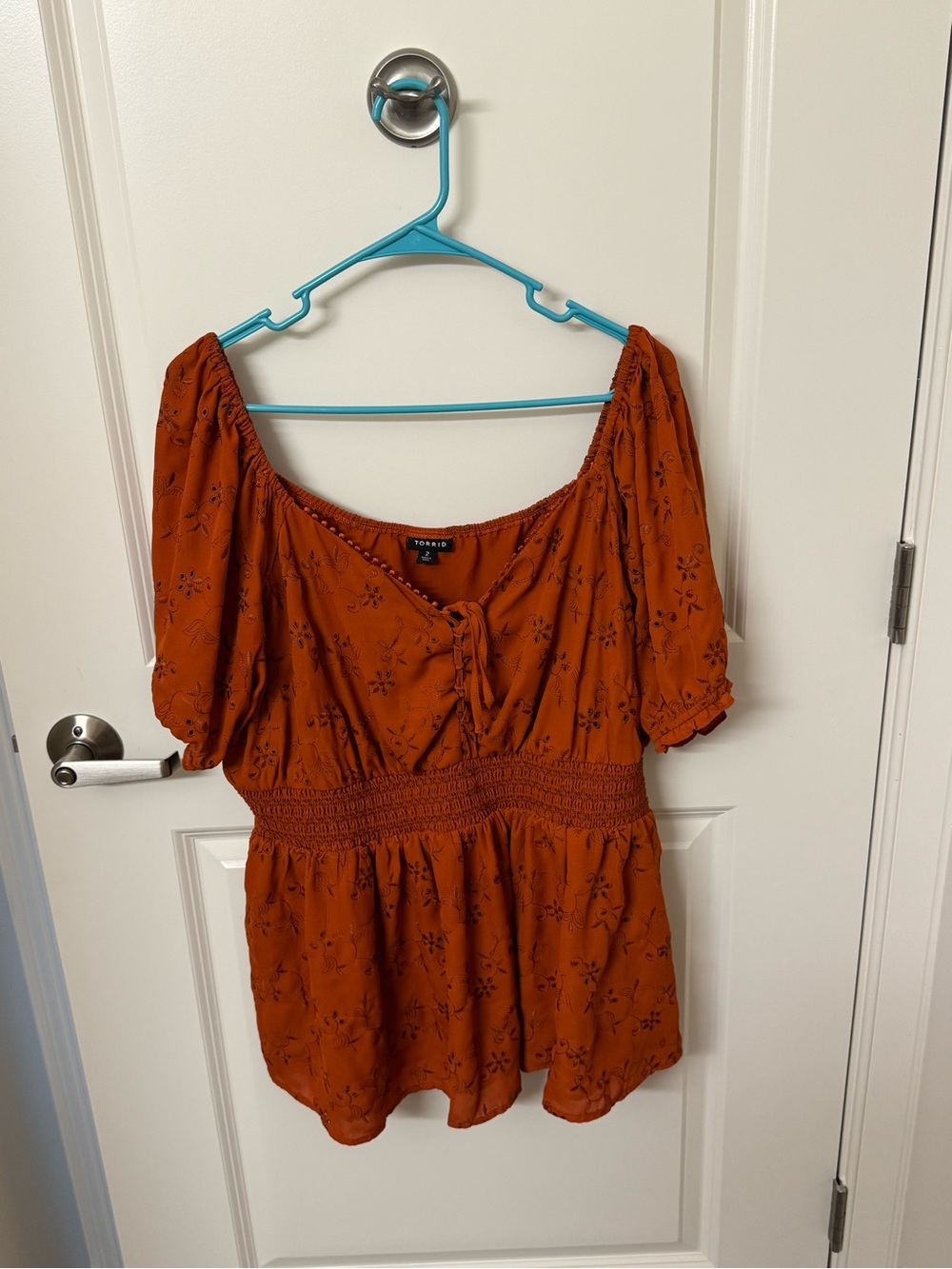 torrid Rust Orange Floral Peasant Top with Smocked Waist